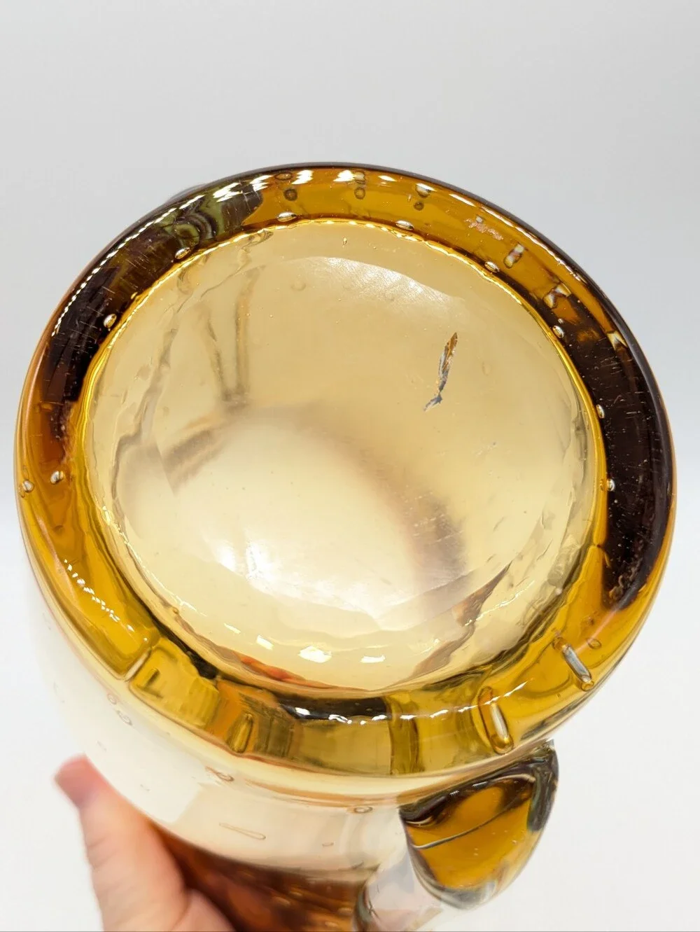 Vintage MCM Orange Brown Amber Controlled Bubble Glass Vase